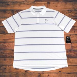 NIKE SB Dry Polo Shirt Mens XXL Striped Logo Skateboard White Obsidian Blue NWT